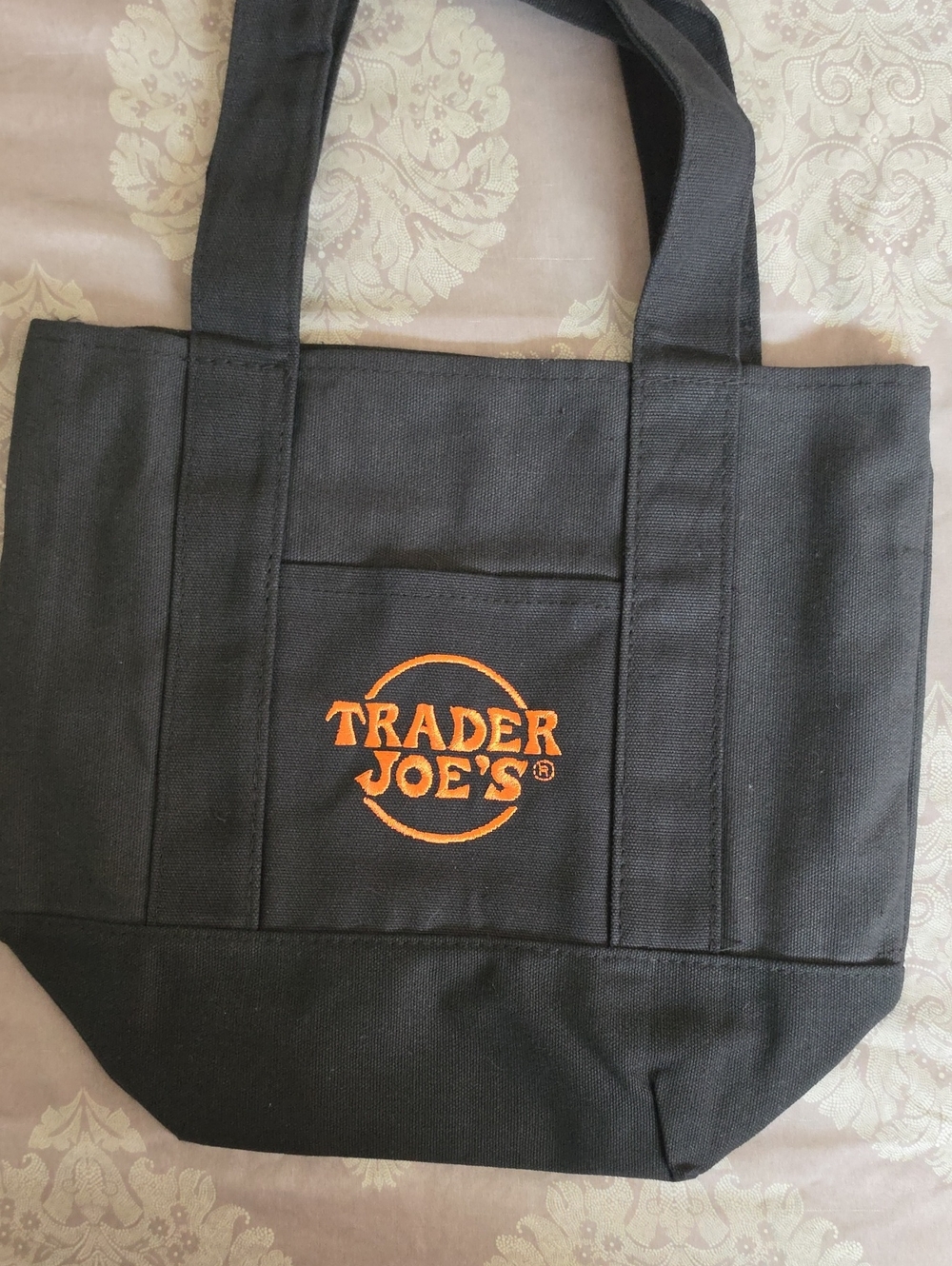 Mini Black Canvas Tote Bag with Orange Logo